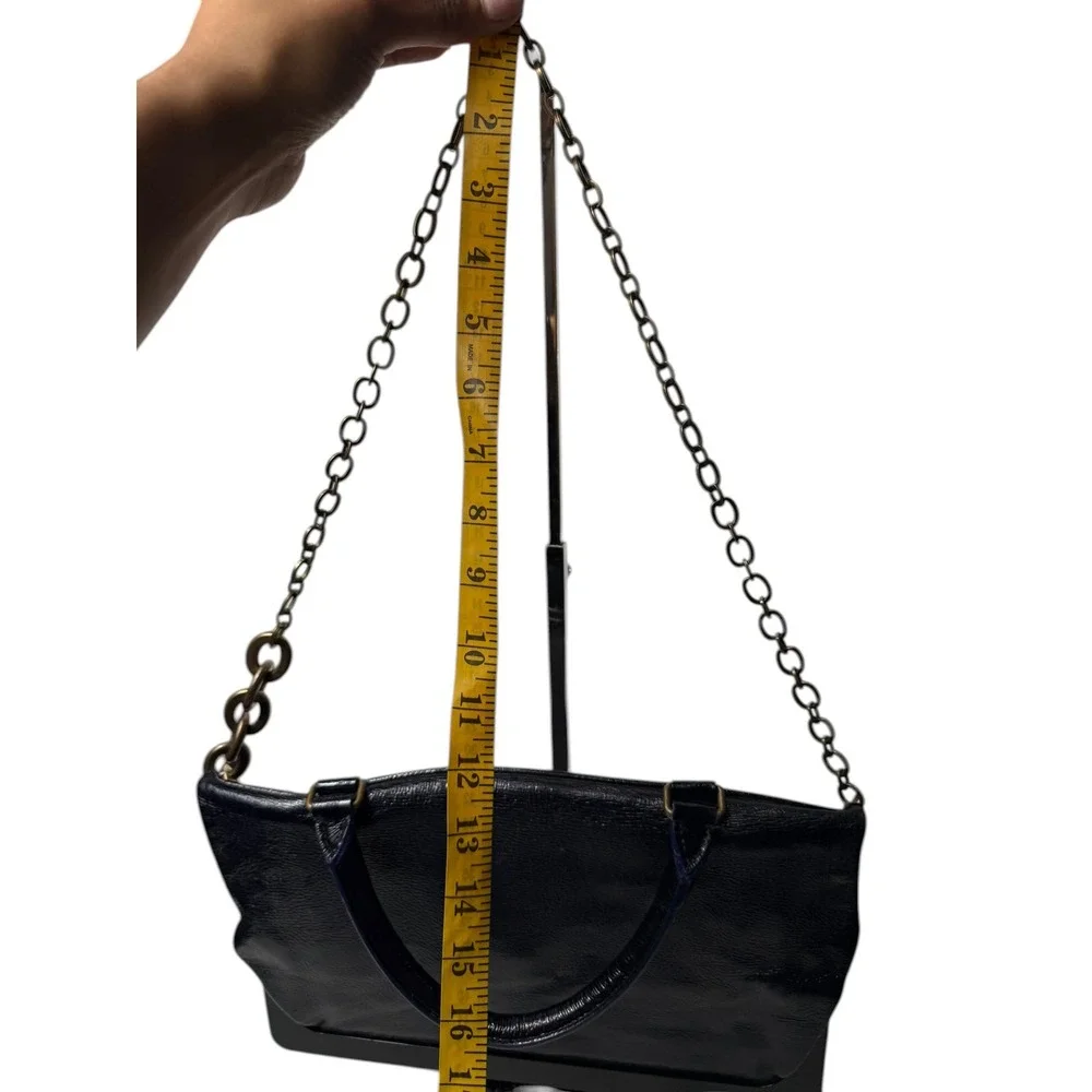 Lanvin Vintage Leather Satchel Bag Chain Detail‎ Navy Blue Medium